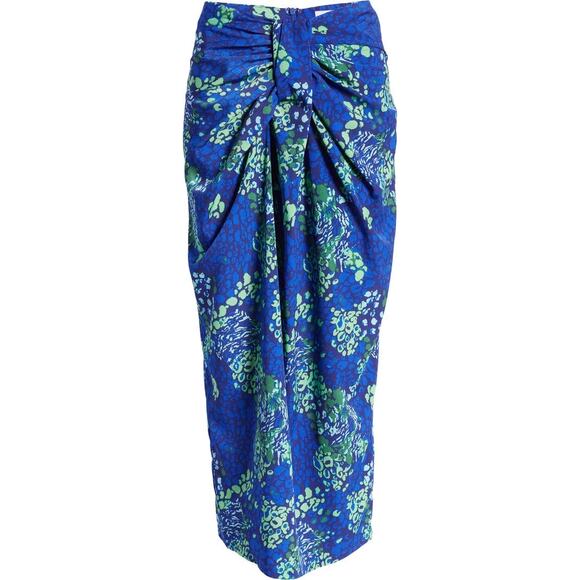 NWT Never Fully Dressed Knot Front Midi Skirt Blue Green Leopard Print Sz.2 - Picture 1 of 15